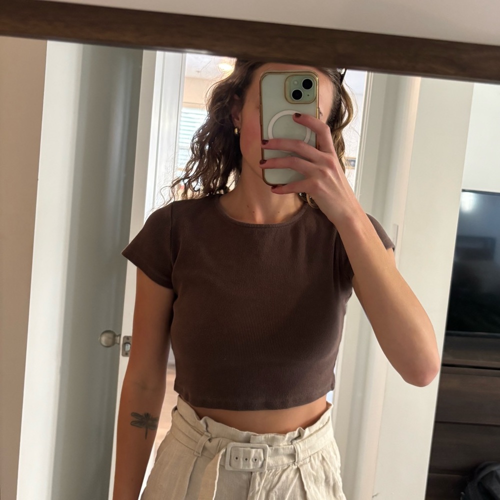 Princess Polly organic cotton Brown Crop Top